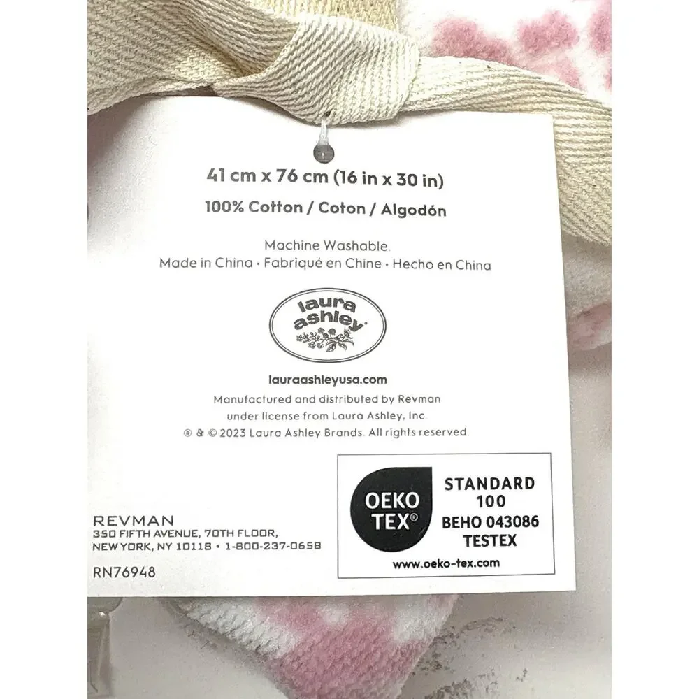Laura Ashley Floral Bath Hand Towels Set 2 Pcs Pink White Toile NWT Flowers